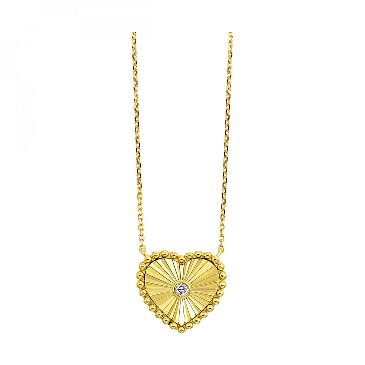 Yellow 10 Karat Heart Pendant/Necklace With One 0.