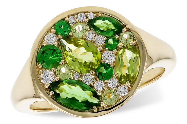 Yellow 14 Karat Tsavorite, Peridot & Diamond Ring