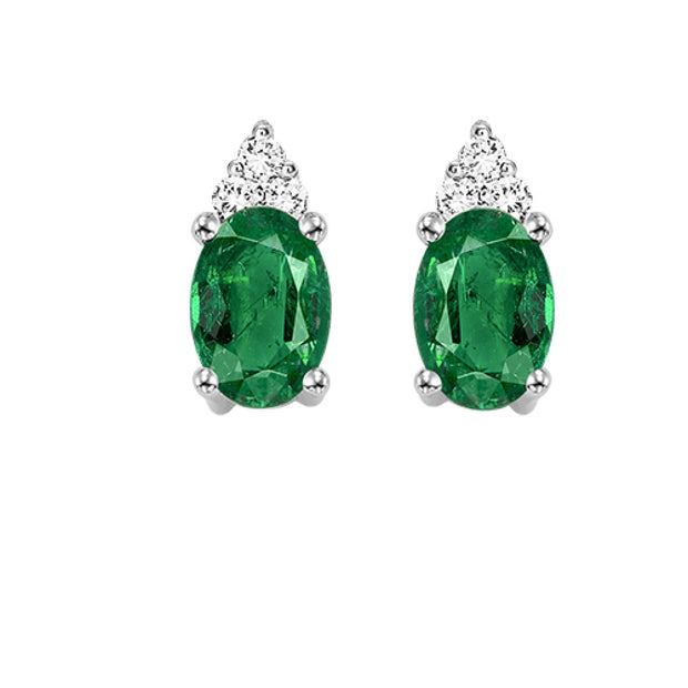 White 10 Karat Emerald & Diamond Earrings With 2=