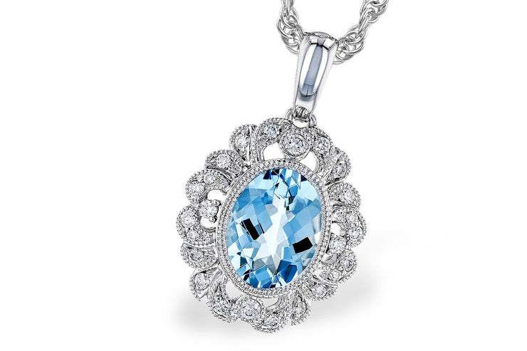 Lady's White 14 Karat Aqua & Diamond Necklace With - Van Drake Jewelers
