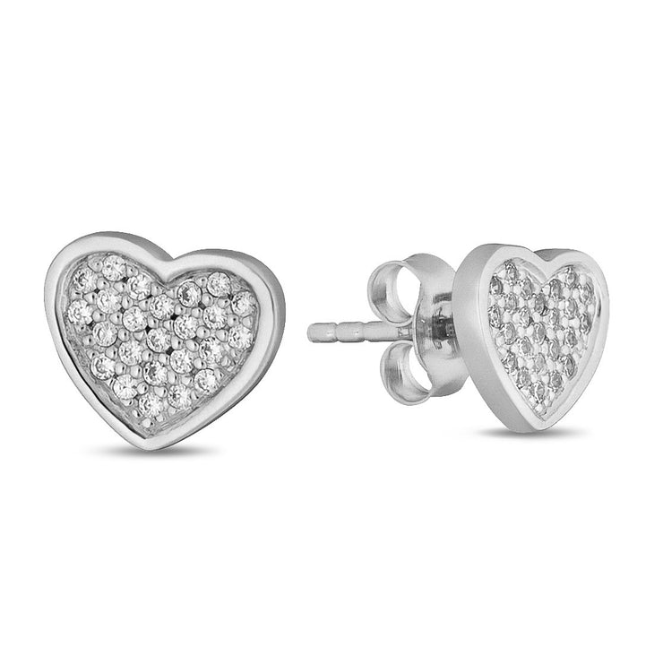 Sterling Silver White Sapphire Heart Earrings - Van Drake Jewelers