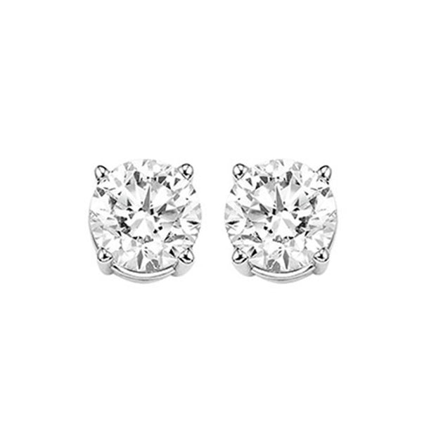 Lady's White 14 Karat 4 Prong Stud Earrings With 2
