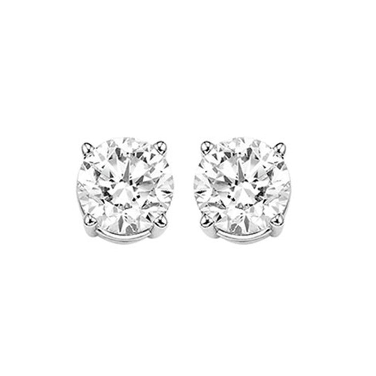 Lady's White 14 Karat 4 Prong Stud Earrings With 2