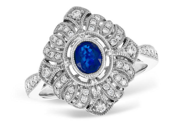 Lady's White 14 Karat Blue Sapphire & Diamond Fash - Van Drake Jewelers