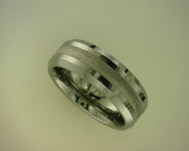 White Tungsten Beveled Edge Band, All High Polish - Van Drake Jewelers