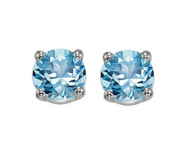 White 14 Karat 4Mm Blue Topaz Stud Earrings