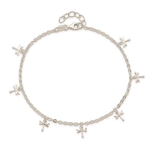 Sterling Silver Dragonfly Anklet With 1" Extension - Van Drake Jewelers