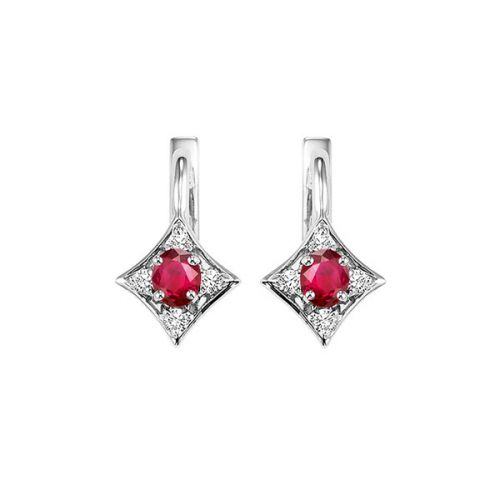 White 14 Karat Ruby & Diamond Earrings With 2=0.30