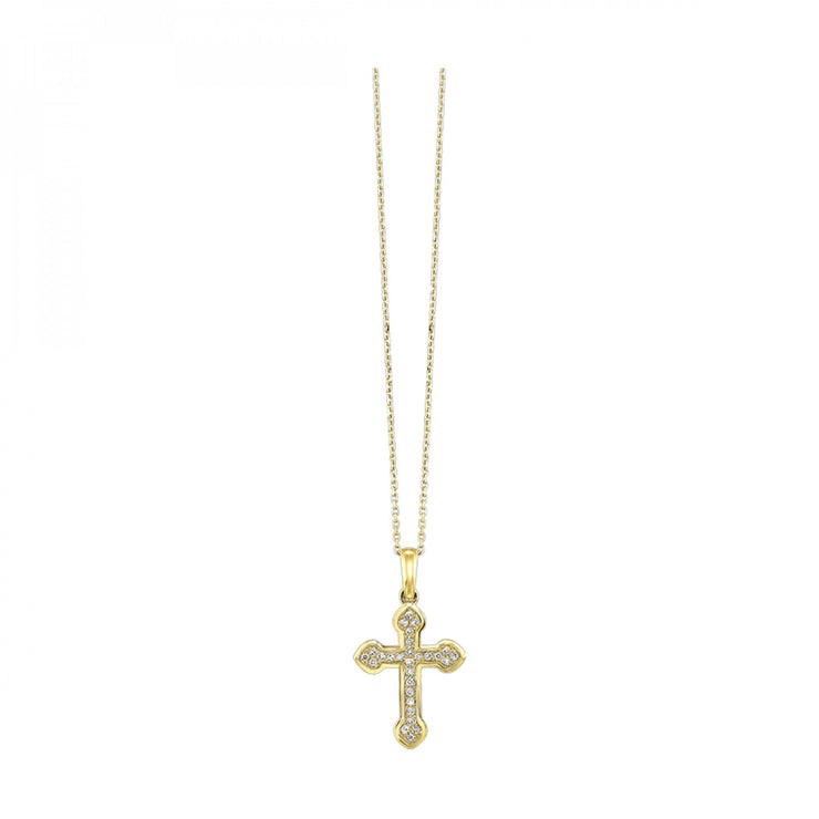 Yellow 14 Karat Cross Pendant/Necklace With 28=0.1 - Van Drake Jewelers