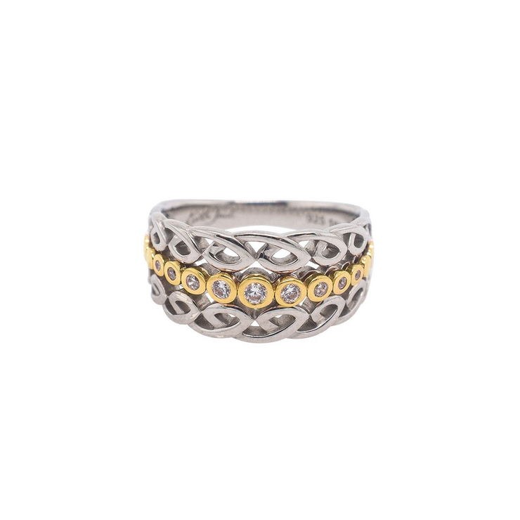 Lady's Two-Tone Sterling Silver/10K White Cz Bridg