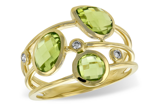 Lady's Yellow 14 Karat Peridot & Diamond Ring With