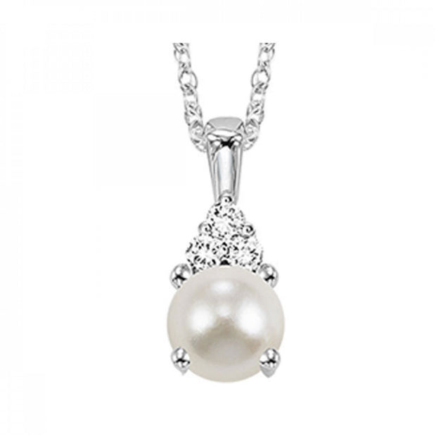 Lady's White 10 Karat Pearl & Diamond Pendant With