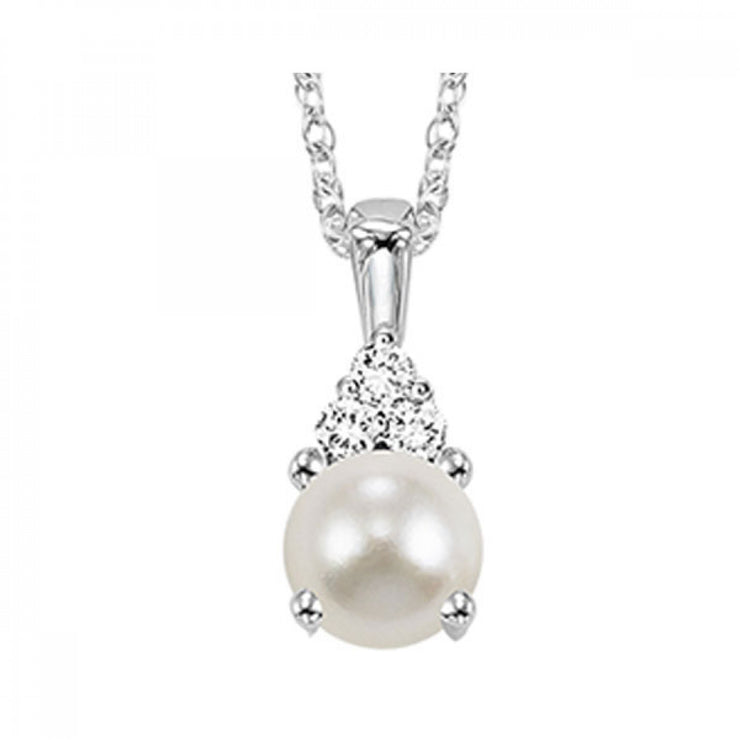 Lady's White 10 Karat Pearl & Diamond Pendant With - Van Drake Jewelers