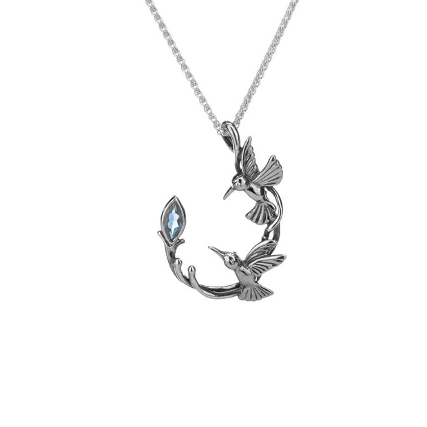 Sterling Silver Double Hummingbird Necklace With O