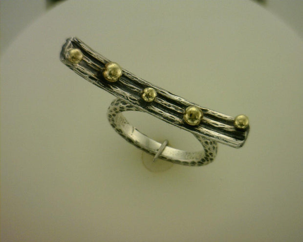 Two-Tone Sterling Silver Bronze Bead Balance Ring