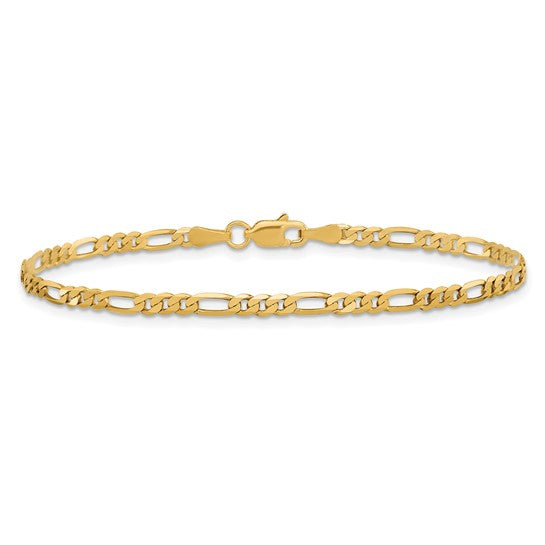 Yellow 10 Karat 2.75Mm Flat Figaro Bracelet - Van Drake Jewelers