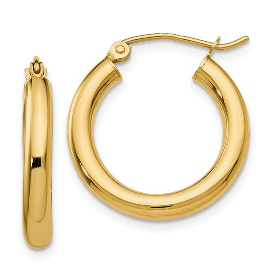 Yellow 14 Karat 3Mm Tube Hoop Earrings