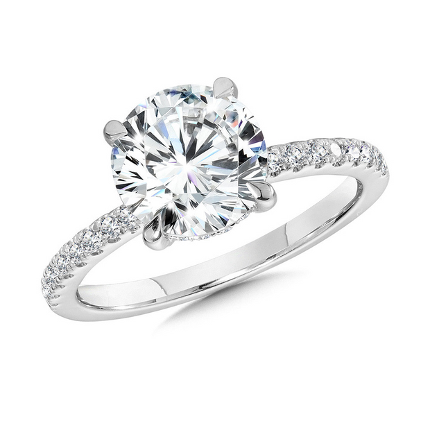 White 14 Karat Hidden Halo Ring With One = 2.03Ct