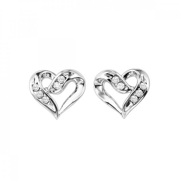 Lady's Sterling Silver Heart Earrings With 6=0.02T