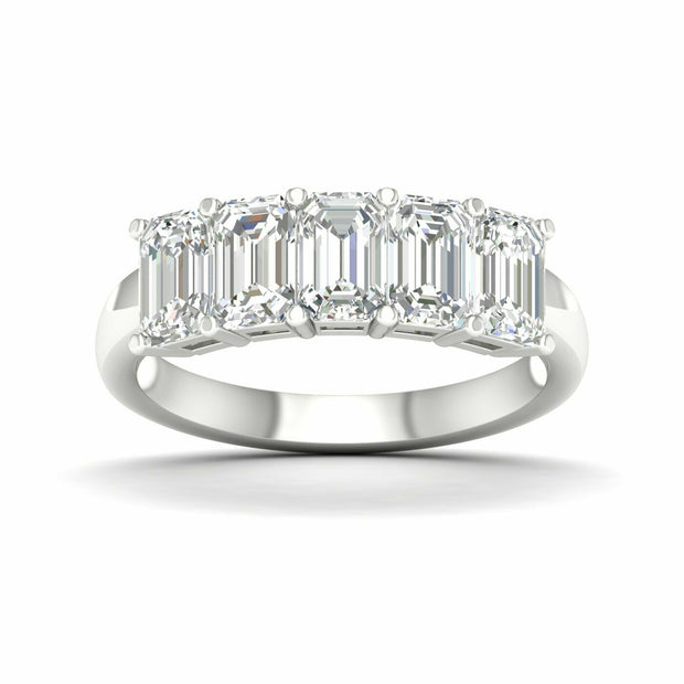 White 14 Karat 5 Stone Ring With 5=2.00Tw Emerald - Van Drake Jewelers