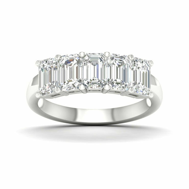 White 14 Karat 5 Stone Ring With 5=2.00Tw Emerald