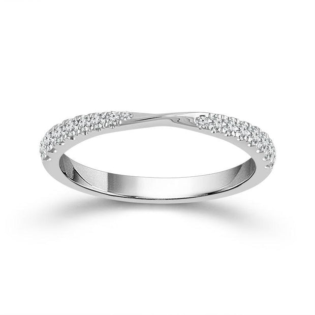 Lady's White 14 Karat Twist Wedding Ring With 16=0 - Van Drake Jewelers