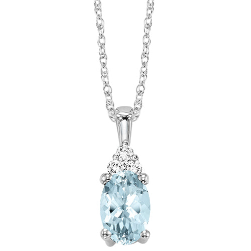 Lady's White 10 Karat Aqua & Diamond Necklace With