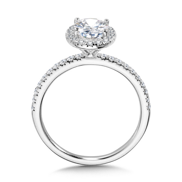 White 14 Karat Halo Ring With One = 1.55Ct Oval E