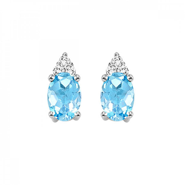 10 Karat Blue Topaz & Diamond Earrings With 2= Ova