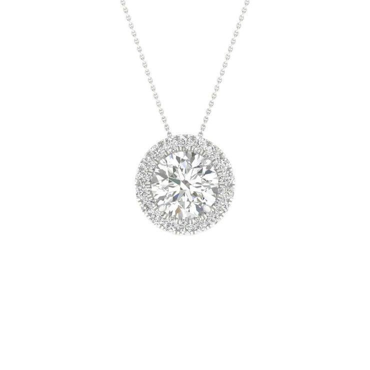 White 14 Karat Halo Pendant/Necklace With 19= Roun - Van Drake Jewelers