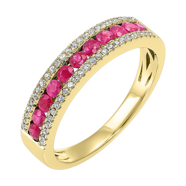 Lady's Yellow 14 Karat Ruby And Diamond Fashion Ri