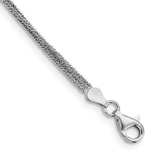 Sterling Silver 9" Textured 3 Strand Anklet With 1