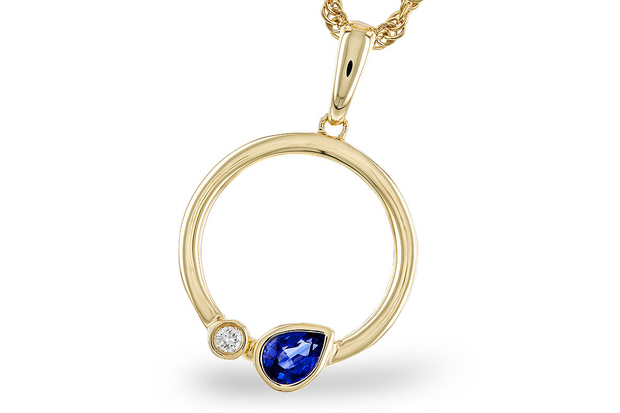 Yellow 14 Karat Blue Sapphire & Diamond Necklace L