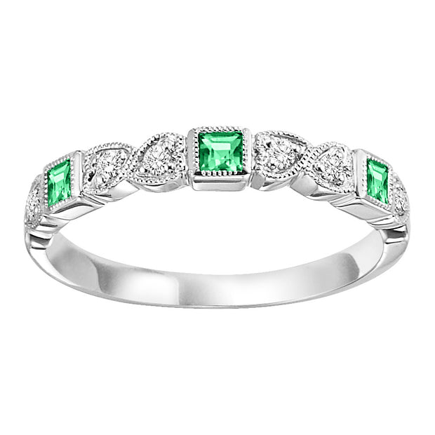 Lady's White 10 Karat Emerald & Diamond Mixable Fa