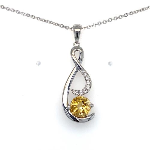 Lady's Sterling Silver Citrine & White Topaz Neckl