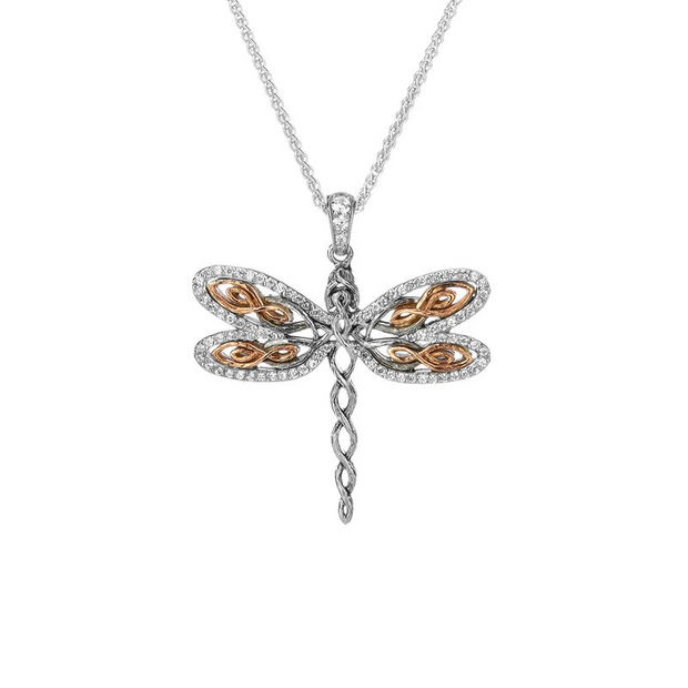 Sterling Silver/10KR Cz Dragonfly Pendant - no cha