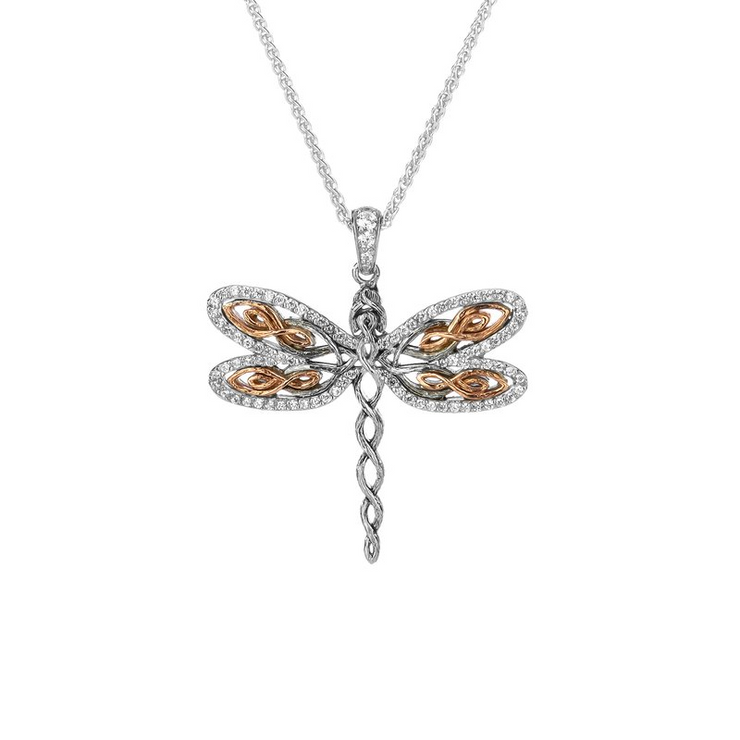 Sterling Silver/10KR Cz Dragonfly Pendant - no cha