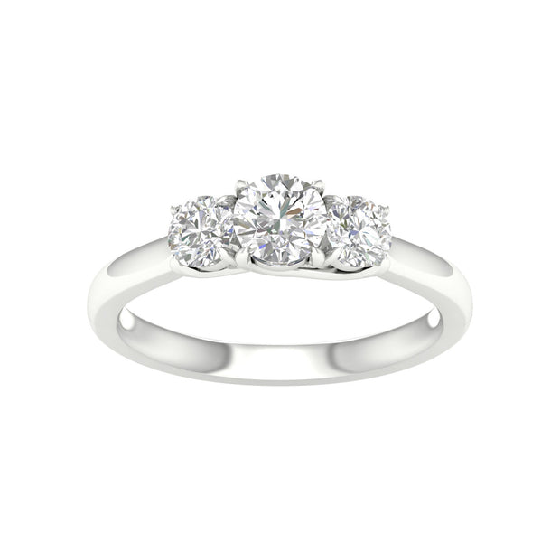 White 14 Karat 3 Stone Ring Size 7 With One 0.50Ct