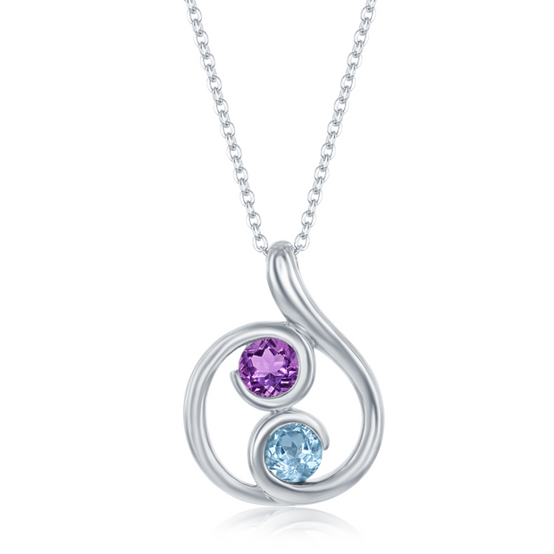 Sterling Silver Amethyst & Blue Topaz Necklace
