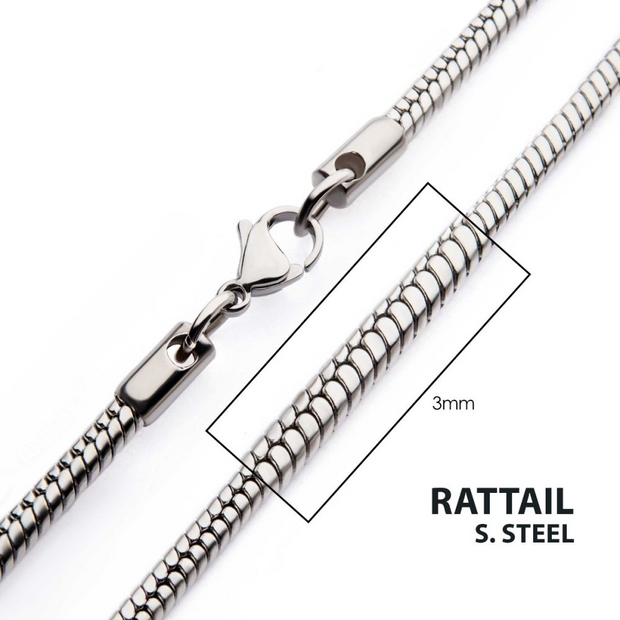 Stainless Steel 3mm Rattail Chain 20" Long