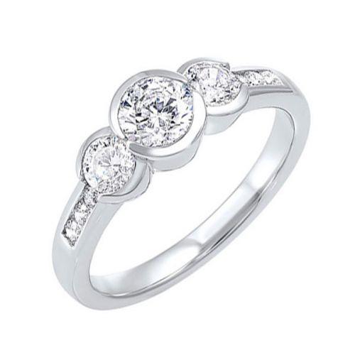 Lady's White 14 Karat 3-Stone Anniversary Ring Wit - Van Drake Jewelers