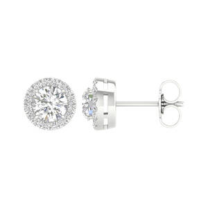 Lady's White 14 Karat Halo Earrings With 34=1.16Tw