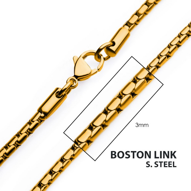 Stainless Steel 3mm 18Kt Gold IP Boston Link Chain