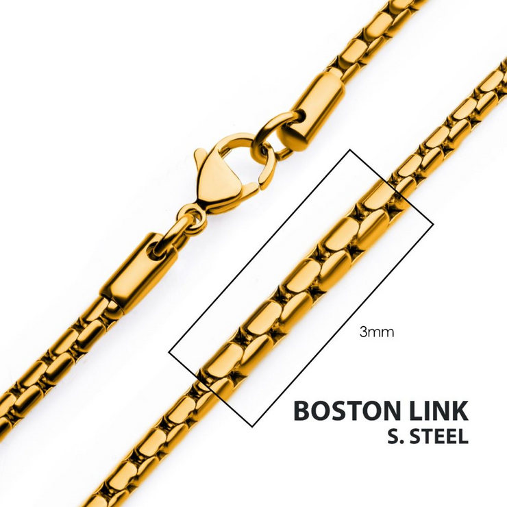 Stainless Steel 3mm 18Kt Gold IP Boston Link Chain