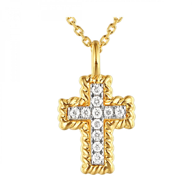Yellow 14 Karat Diamond Cross Pendant/Necklace Len