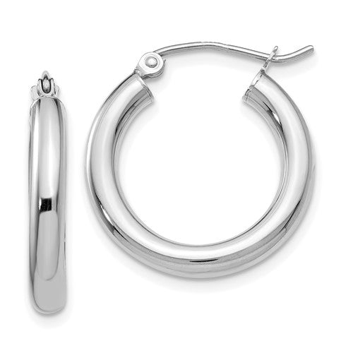 White 14 Karat 3Mm X 20Mm Hoop Earrings - Van Drake Jewelers