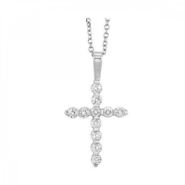 White 14 Karat Cross Pendant/Necklace With 11=0.20