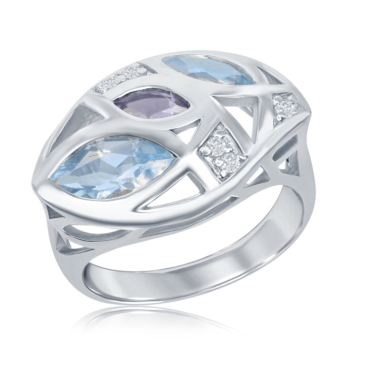 Lady's Sterling Silver Blue Topaz, Iolite & White - Van Drake Jewelers