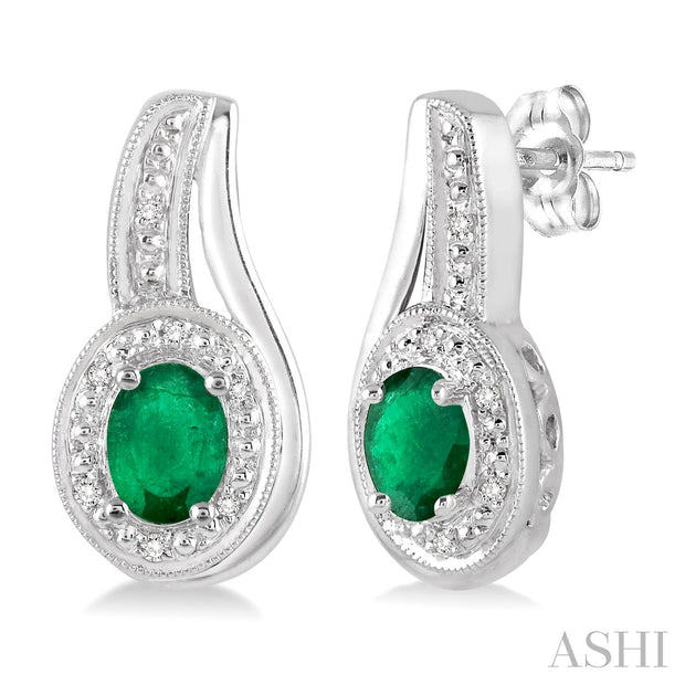 Sterling Silver Emerald & Diamond Earrings With 2=