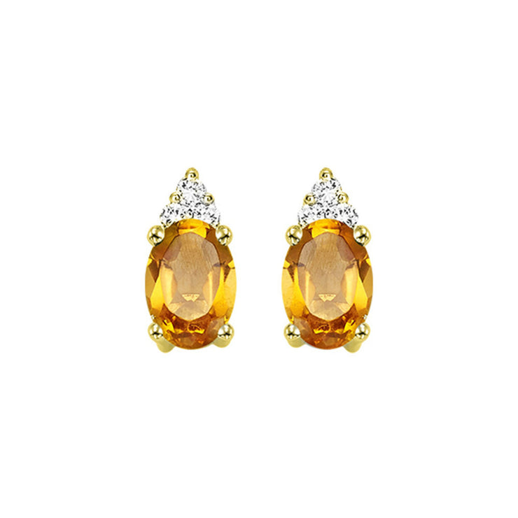 Yellow 10 Karat Citrine & Dianond Earrings With 2=